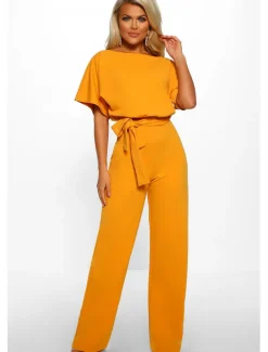 Jumpsuits Elegant Dress Wedding Guest Engagement Floor Length Short Sleeve Boat Neck with Strappy dress to impress