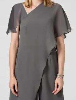 Jumpsuits Evening Gown Elegant Dress Summer Floor Length Short Sleeve V Neck Detachable Chiffon with Criss Cross