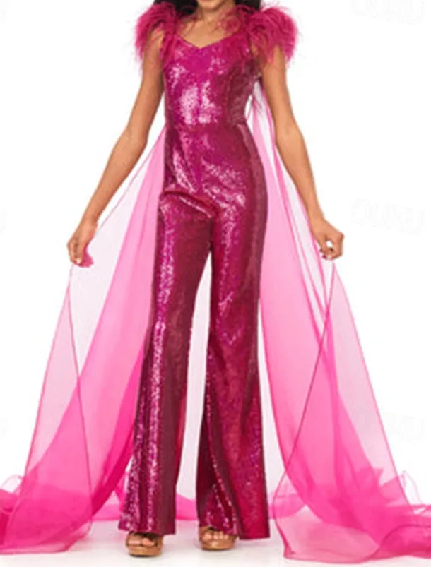 Jumpsuits Floor Length Flower Girl Dress Feather Dress Pageant & Performance Juniors Cute Prom Dress Organza with Feathers / Fur Sparkle & Shine Disco Fit 3-16 Years dress to impress