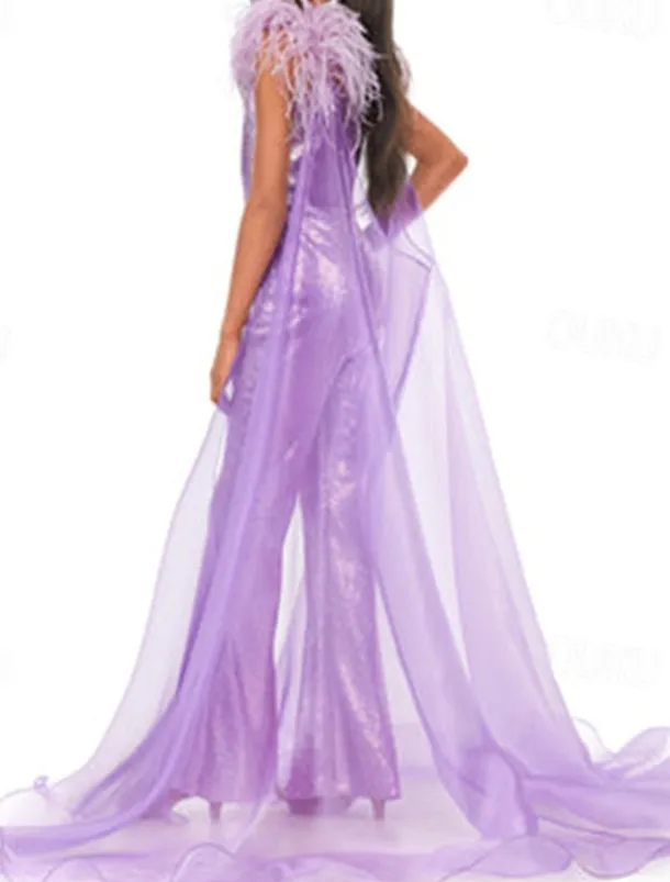 Jumpsuits Floor Length Flower Girl Dress Feather Dress Pageant & Performance Juniors Cute Prom Dress Organza with Feathers / Fur Sparkle & Shine Disco Fit 3-16 Years dress to impress