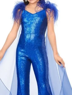 Jumpsuits Floor Length Flower Girl Dress Feather Dress Pageant & Performance Juniors Cute Prom Dress Organza with Feathers / Fur Sparkle & Shine Disco Fit 3-16 Years dress to impress