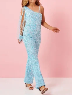 Jumpsuits Floor Length Flower Girl Dress Birthday Girls Cute Prom Dress Sequined with Tassel Star Fit 3-16 Years dress to impress