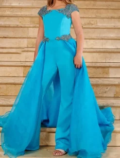 Jumpsuits Floor Length Flower Girl Dress Beach Wedding First Communion Girls Cute Prom Dress Chiffon with Beading Elegant Fit 3-16 Years dress to impress