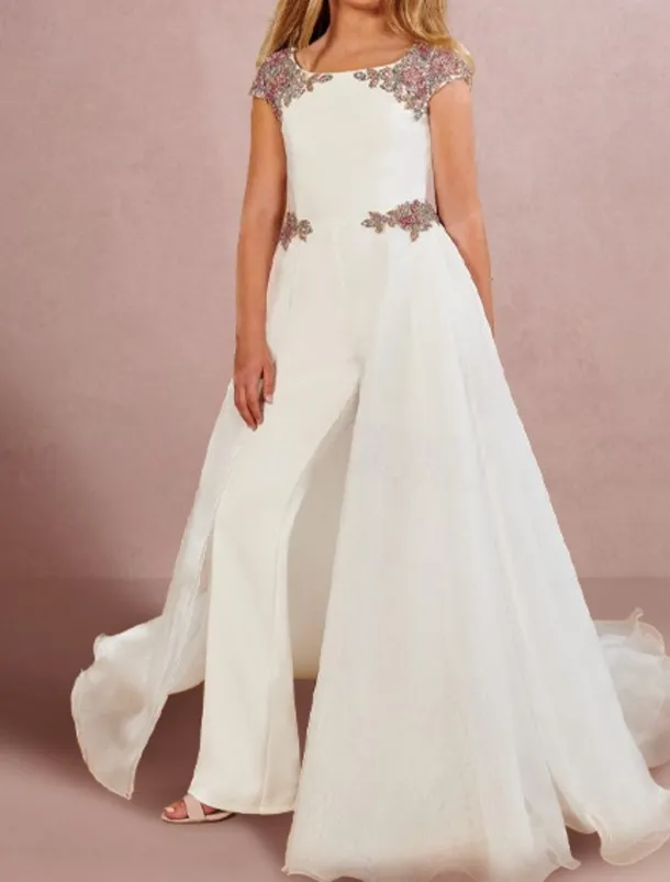 Jumpsuits Floor Length Flower Girl Dress Beach Wedding First Communion Girls Cute Prom Dress Chiffon with Beading Elegant Fit 3-16 Years dress to impress