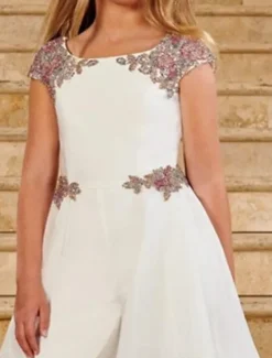 Jumpsuits Floor Length Flower Girl Dress Beach Wedding First Communion Girls Cute Prom Dress Chiffon with Beading Elegant Fit 3-16 Years dress to impress