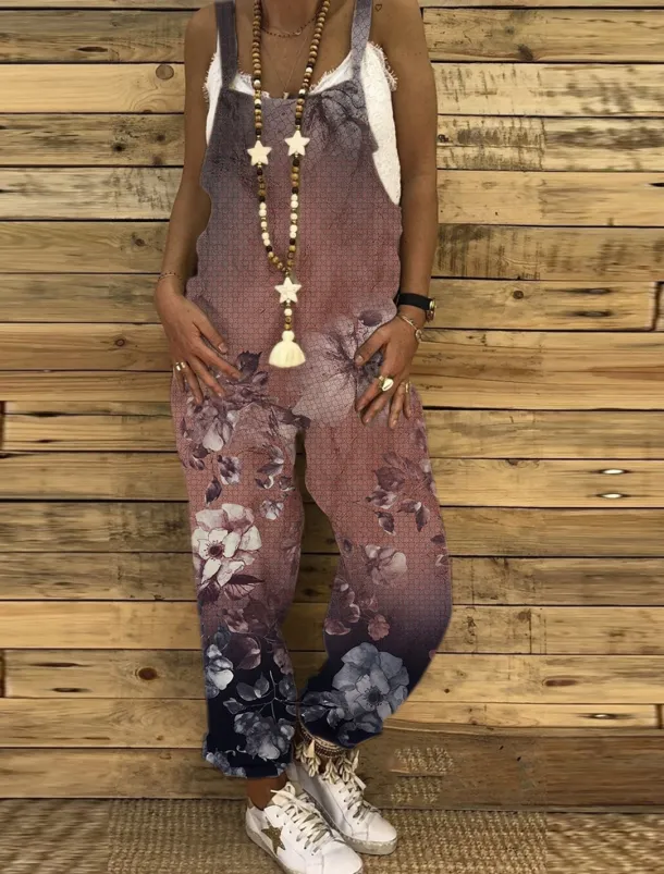 Jumpsuits for Women Floral Dungarees Overall Button Pocket Animal U Neck Holiday Daily Vacation Straight Regular Fit Sleeveless Sleeveless Black White Green S M L