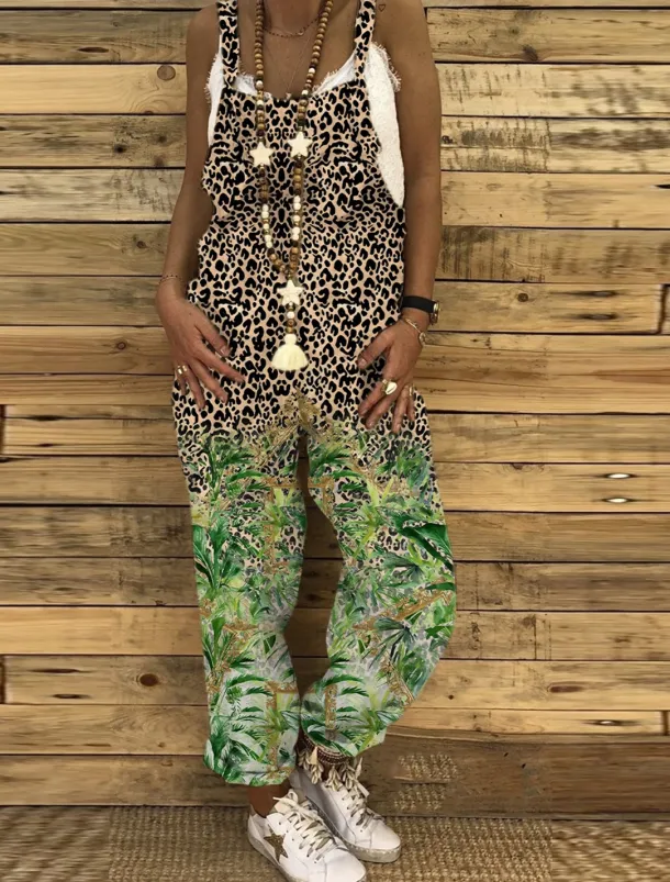 Jumpsuits for Women Floral Dungarees Overall Button Pocket Animal U Neck Holiday Daily Vacation Straight Regular Fit Sleeveless Sleeveless Black White Green S M L