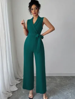 Jumpsuits Quinceanera Dresses Elegant Dress Wedding Wedding Guest Ankle Length Sleeveless V Neck Polyester with Buttons