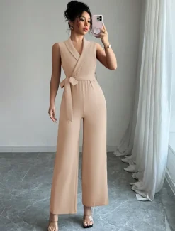Jumpsuits Quinceanera Dresses Elegant Dress Wedding Wedding Guest Ankle Length Sleeveless V Neck Polyester with Buttons