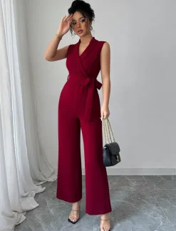 Jumpsuits Quinceanera Dresses Elegant Dress Wedding Wedding Guest Ankle Length Sleeveless V Neck Polyester with Buttons