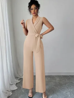 Jumpsuits Quinceanera Dresses Elegant Dress Wedding Wedding Guest Ankle Length Sleeveless V Neck Polyester with Buttons