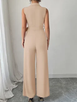 Jumpsuits Quinceanera Dresses Elegant Dress Wedding Wedding Guest Ankle Length Sleeveless V Neck Polyester with Buttons