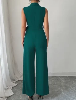 Jumpsuits Quinceanera Dresses Elegant Dress Wedding Wedding Guest Ankle Length Sleeveless V Neck Polyester with Buttons