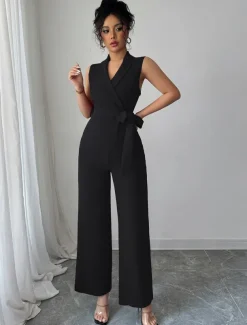 Jumpsuits Quinceanera Dresses Elegant Dress Wedding Wedding Guest Ankle Length Sleeveless V Neck Polyester with Buttons