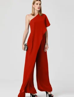 Jumpsuits Sexy Dress Formal Evening Floor Length Sleeveless One Shoulder Fall Wedding Guest Chiffon with Draping