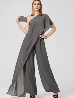Jumpsuits Sexy Dress Formal Evening Floor Length Sleeveless One Shoulder Fall Wedding Guest Chiffon with Draping