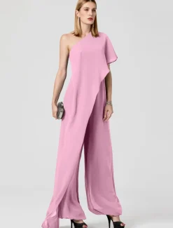 Jumpsuits Sexy Dress Formal Evening Floor Length Sleeveless One Shoulder Fall Wedding Guest Chiffon with Draping