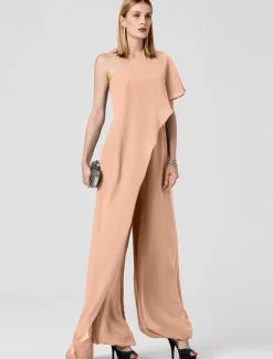 Jumpsuits Sexy Dress Formal Evening Floor Length Sleeveless One Shoulder Fall Wedding Guest Chiffon with Draping