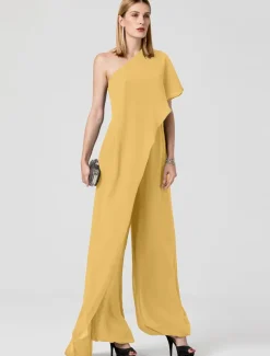 Jumpsuits Sexy Dress Formal Evening Floor Length Sleeveless One Shoulder Fall Wedding Guest Chiffon with Draping