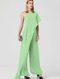 Jumpsuits Sexy Dress Formal Evening Floor Length Sleeveless One Shoulder Fall Wedding Guest Chiffon with Draping