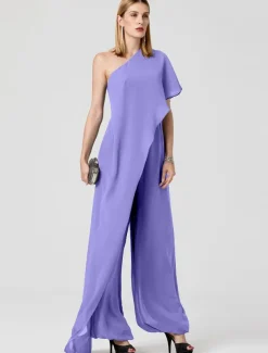 Jumpsuits Sexy Dress Formal Evening Floor Length Sleeveless One Shoulder Fall Wedding Guest Chiffon with Draping