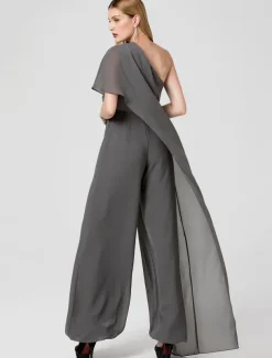 Jumpsuits Sexy Dress Formal Evening Floor Length Sleeveless One Shoulder Fall Wedding Guest Chiffon with Draping