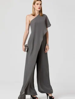 Jumpsuits Sexy Dress Formal Evening Floor Length Sleeveless One Shoulder Fall Wedding Guest Chiffon with Draping