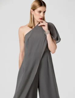 Jumpsuits Sexy Dress Formal Evening Floor Length Sleeveless One Shoulder Fall Wedding Guest Chiffon with Draping