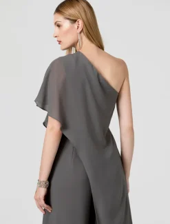 Jumpsuits Sexy Dress Formal Evening Floor Length Sleeveless One Shoulder Fall Wedding Guest Chiffon with Draping