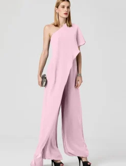 Jumpsuits Sexy Dress Formal Evening Floor Length Sleeveless One Shoulder Fall Wedding Guest Chiffon with Draping