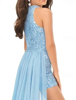 Jumpsuits Sweep / Brush Train Flower Girl Dress Pageant & Performance Frozen Elsa Juniors Cute Prom Dress Chiffon with Draping Elegant Sparkle & Shine Fit 3-16 Years dress to impress