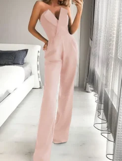 Jumpsuits Wedding Guest Dresses Tuxedo Dress Rompers Dress Party Wear Wedding Party Floor Length Sleeveless Strapless Stretch Fabric with Pocket