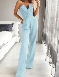 Jumpsuits Wedding Guest Dresses Tuxedo Dress Rompers Dress Party Wear Wedding Party Floor Length Sleeveless Strapless Stretch Fabric with Pocket