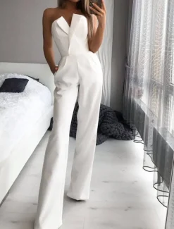 Jumpsuits Wedding Guest Dresses Tuxedo Dress Rompers Dress Party Wear Wedding Party Floor Length Sleeveless Strapless Stretch Fabric with Pocket