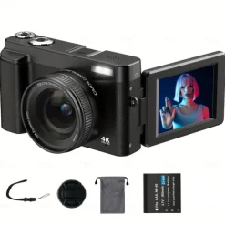 4K Digital Camera 48MP Camera Auto Focus Compact Digital Camera with Flash Light Point and Shoot Camera Small Digital Camera