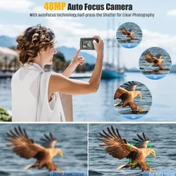4K Digital Camera 48MP Camera Auto Focus Compact Digital Camera with Flash Light Point and Shoot Camera Small Digital Camera