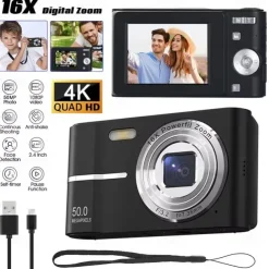 4K Digital Camera 50MP 16X Digital Zoom Camera 2.4-inch IPS Screen Face Detection Flash Camera Motion Detection Timer Camera