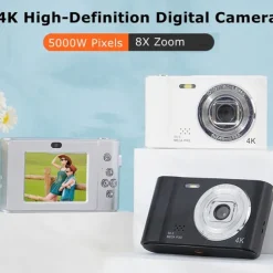 4K Digital Camera Point and Shoot Photography Travel Selfie Camara 2.4inch Screen Entry-Level Gift Compact Digicam Selfie Mini Retro Cam