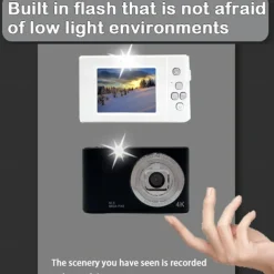 4K Digital Camera Point and Shoot Photography Travel Selfie Camara 2.4inch Screen Entry-Level Gift Compact Digicam Selfie Mini Retro Cam