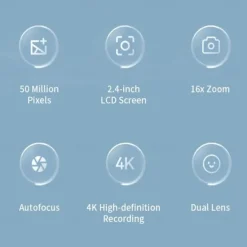 4K Digital Camera Point and Shoot Photography Travel Selfie Camara 2.4inch Screen Entry-Level Gift Compact Digicam Selfie Mini Retro Cam