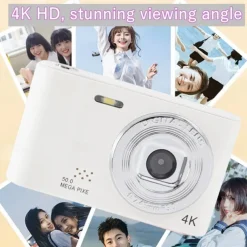 4K Digital Camera Point and Shoot Photography Travel Selfie Camara 2.4inch Screen Entry-Level Gift Compact Digicam Selfie Mini Retro Cam