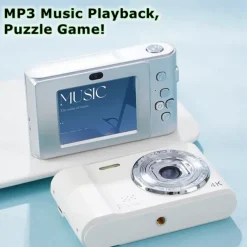 4K Digital Camera Point and Shoot Photography Travel Selfie Camara 2.4inch Screen Entry-Level Gift Compact Digicam Selfie Mini Retro Cam