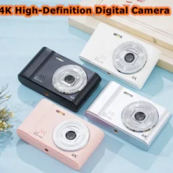 4K Digital Camera Point and Shoot Photography Travel Selfie Camara 2.4inch Screen Entry-Level Gift Compact Digicam Selfie Mini Retro Cam