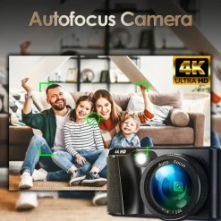 4K Digital Camera with 48MP Video Auto-Focus Anti-Shake 3 TPS Screen Flash 18X Zoom - Portable Travel Camcorder with 32GB Card