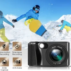 4K Digital Camera with 48MP Video Auto-Focus Anti-Shake 3 TPS Screen Flash 18X Zoom - Portable Travel Camcorder with 32GB Card