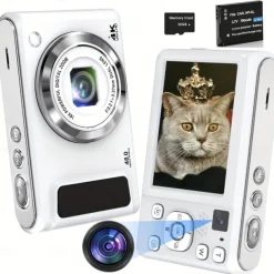 4K Digital Camera with 16x Digital Zoom Dual-Lens Autofocus Point and Shoot Camera Compact Camera for Travel