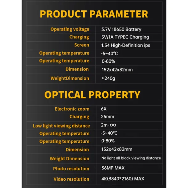 4K Digital Night Vision 300M Full-Dark Viewing Day Night Use 6X Zoom Support 36MP Resolution Photo Taking 4K Video Recording