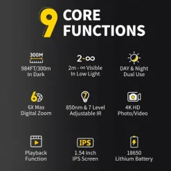 4K Digital Night Vision 300M Full-Dark Viewing Day Night Use 6X Zoom Support 36MP Resolution Photo Taking 4K Video Recording