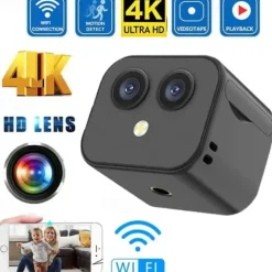 4K Dual-Lens WiFi Mini Camera - Indoor Smart Home Security Camera with Infrared Night Vision, Motion Detection, HD Video Recorder