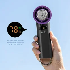 K52 Handheld Cooling Fan with Ice Porcelain Refrigeration, 13000rpm Motor, 100-Speed Stepless Control, Foldable Design, LED Display, and Type-C Charging – Portable Mini Fan for Summer Travel & Office